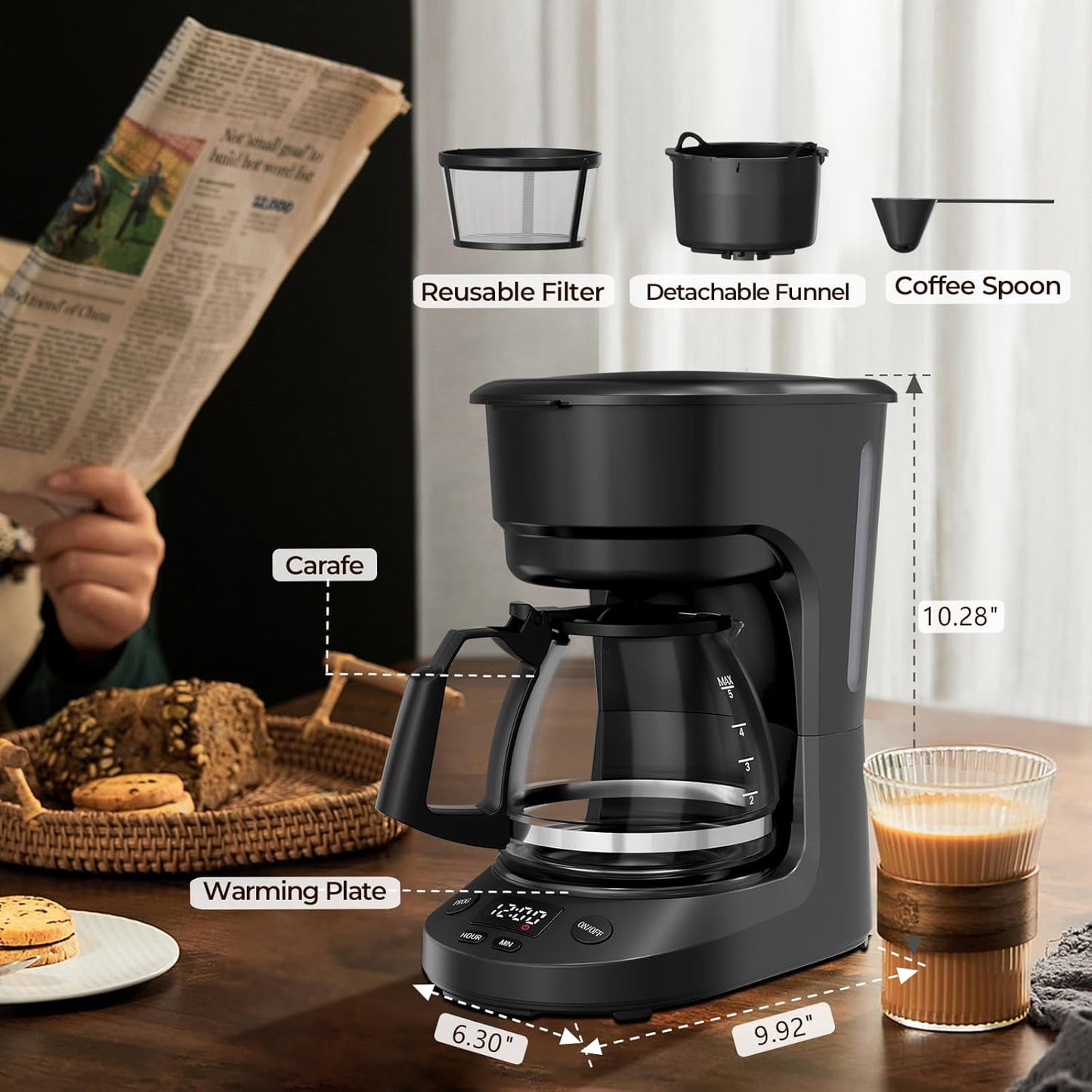 Havato Programmable Coffee Maker with 5-Cup（PROG），Auto-Brew Timer, Keep Warm Function