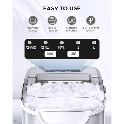 Havato Ice Makers Countertop with Handle, 26.5 Lbs / 24 H, 8 Cubes in 6 Mins, Portable Machine with Self-Cleaning, Perfect for Home Kitchen (Grey)