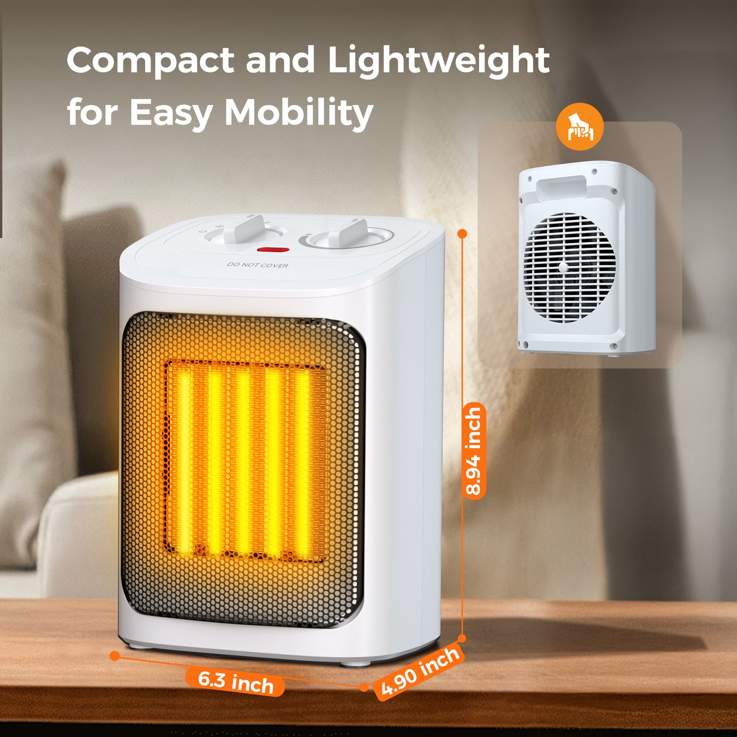 Havato Portable Space Heater for inside, 2S Rapid Heating, 750W/1500W, Ceramic Small Fan Heater, Multiple Safety Protection for Home/Dorm, White