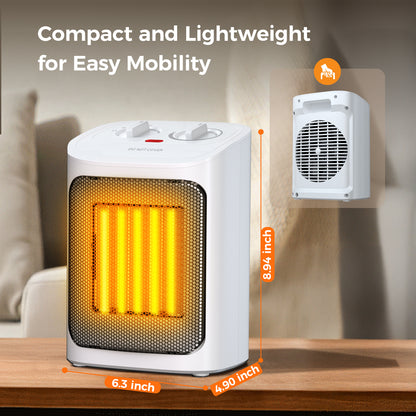 Havato Portable Space Heater for inside, 2S Rapid Heating, 750W/1500W, Ceramic Small Fan Heater, Multiple Safety Protection for Home/Dorm, White