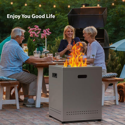 LHRIVER 22in Square Outdoor Fire Pit -Propane Metal Stove with Lava Rocks , 40000 BTU Heat Output, for Picnics/Bonfires/Patio Gardens