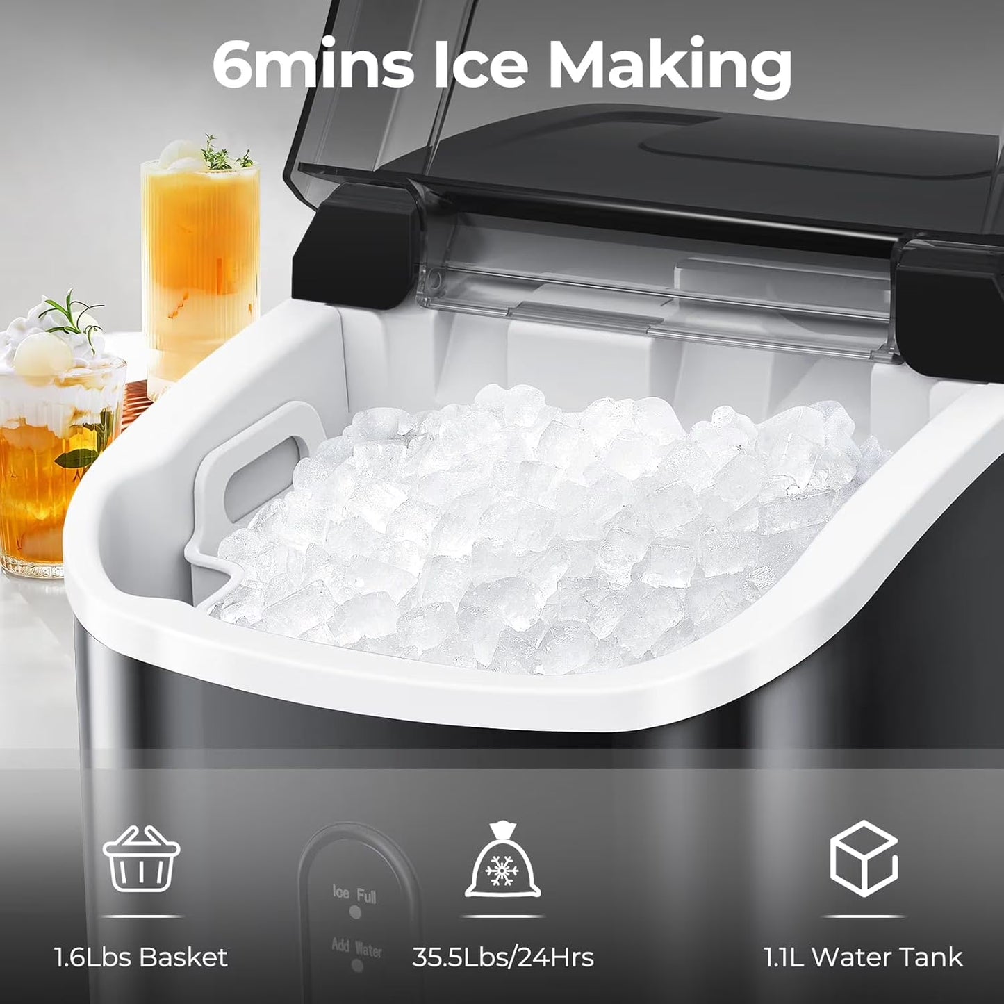 Havato Nugget Ice Maker, Extruded Ice & Chewed Ice, 34Lbs /24H, Self-Cleaning, Kitchen/Office/Party, Black