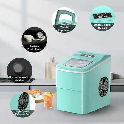 Havato Countertop Ice Maker 26lbs, 9 Pcs/6Mins, 2 Sizes of Bullet-Shaped w/Scoop & Basket, Green