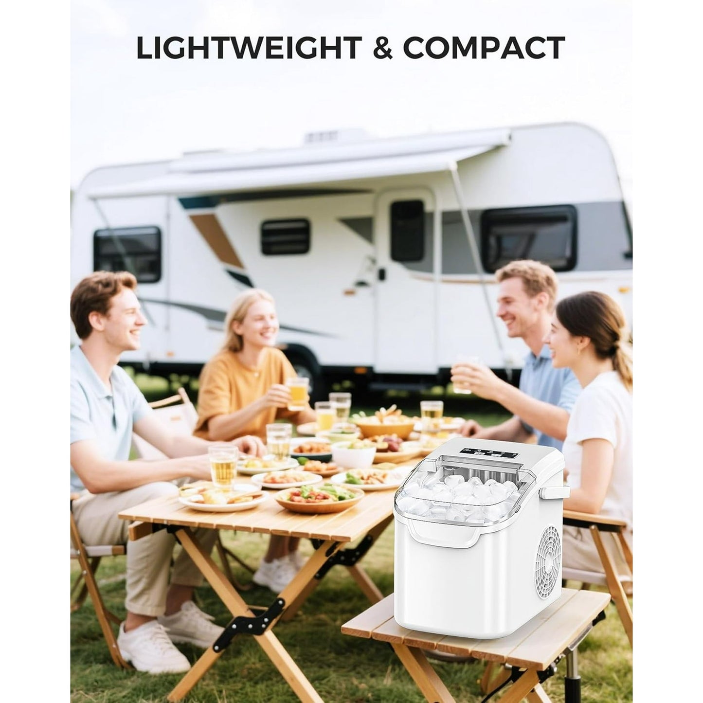 Havato Ice Makers Countertop with Handle, 26.5 Lbs / 24 H, 8 Cubes in 6 Mins, Portable Machine with Self-Cleaning, Perfect for Home Kitchen (White)