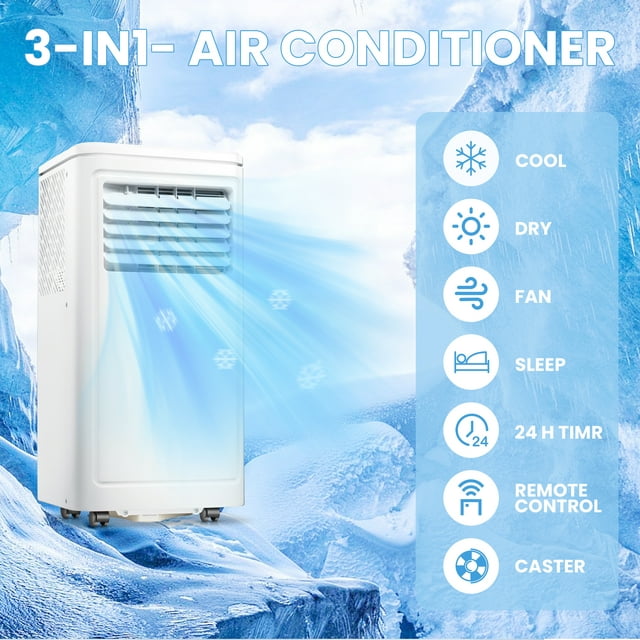 LHRIVER Portable Air Conditioner 5000BTU (8000 BTU ASHARE), Remote Control, Cools 250sq. ft, Quiet Operation,Window Fan,24H Timer, 2 Fan Speed for Bedroom Office Home Dorm