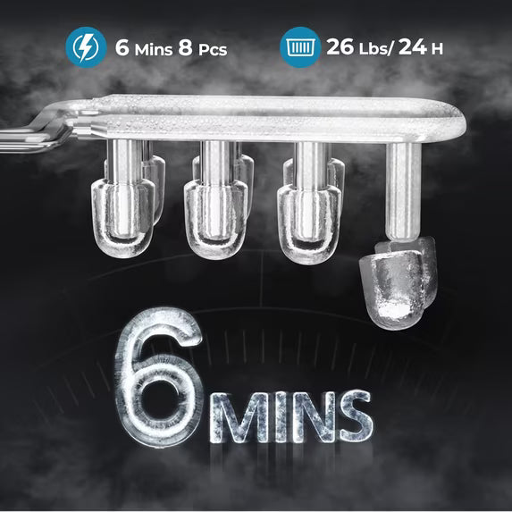 Havato Countertop Ice Maker, 8 Bullet Ice Cubes in 6 Mins, 26lbs/24H, w/ Scoop & Basket, White