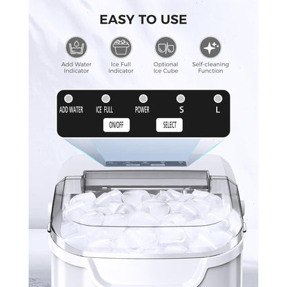 Havato Ice Makers Countertop with Handle, 26.5 Lbs / 24 H, 8 Cubes in 6 Mins, Portable Machine with Self-Cleaning, Perfect for Home Kitchen (White)