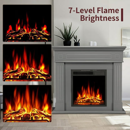 LHRIVER Freestanding Wooden Frame Fireplace with TV Stand, Electric Fireplace Mantel Heater, Various Brightness & Realistic Flames & Remote Control, Home/Office/Cafe,750W-1500W, Grey