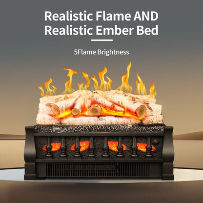 LHRIVER Electric Fireplace Log Set Heater 21IN, Remote Control, Flame Brightness Adjustable, Overheating Protection, Realistic Ember Bed, 1500W Whitish Gray logs