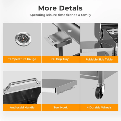 LHRIVER Stainless Steel Gas Grill, 3 Burner BBQ Grill with Tool Holders, 24000BTU