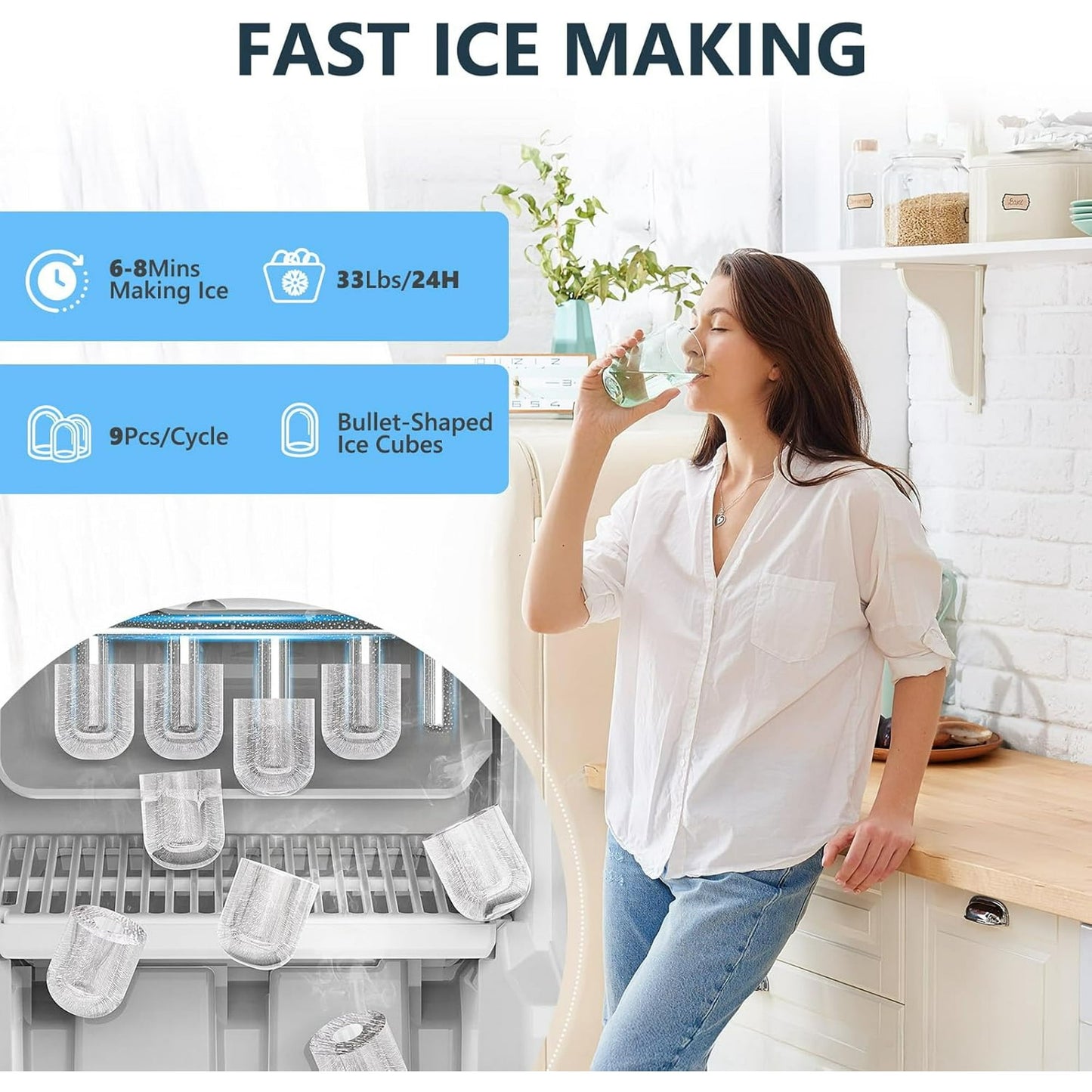 Havato 3 in 1 Water Dispenser with Ice Maker 33lbs 9 ice cubes in 6 minutes Top Loading for 5 Gallon, Child Lock
