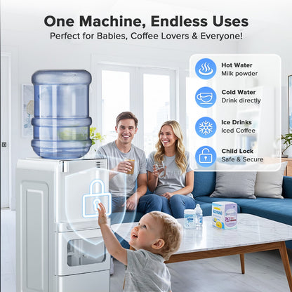 Havato 3 in 1 Water Dispenser with Ice Maker 33lbs 9 ice cubes in 6 minutes Top Loading for 5 Gallon, Child Lock
