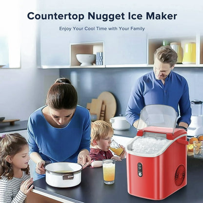 LHRIVER Nugget Ice Maker Countertop, 33lbs/24H with Self-Cleaning Function, Portable Sonic Ice Machine for Home/Office/Party-Red