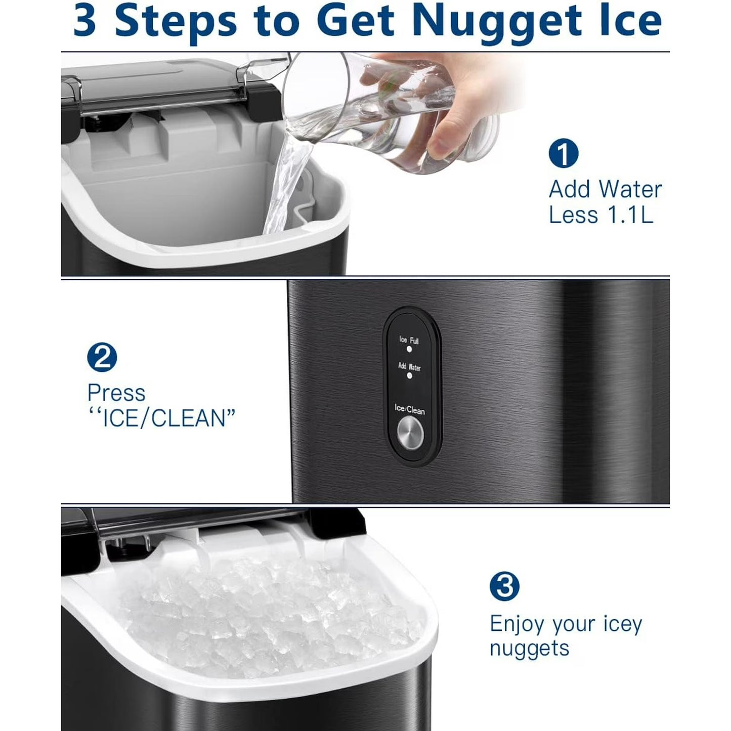 Havato Nugget Ice Maker, Extruded Ice & Chewed Ice, 34Lbs /24H, Self-Cleaning, Kitchen/Office/Party, Black