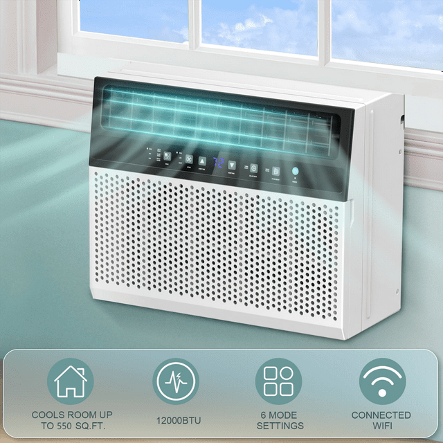 Havato 8100 BTU (12000BTU ASHERE) Window Air Conditioner , Cools 550 sq.ft w/ Wi-Fi & Remote, White