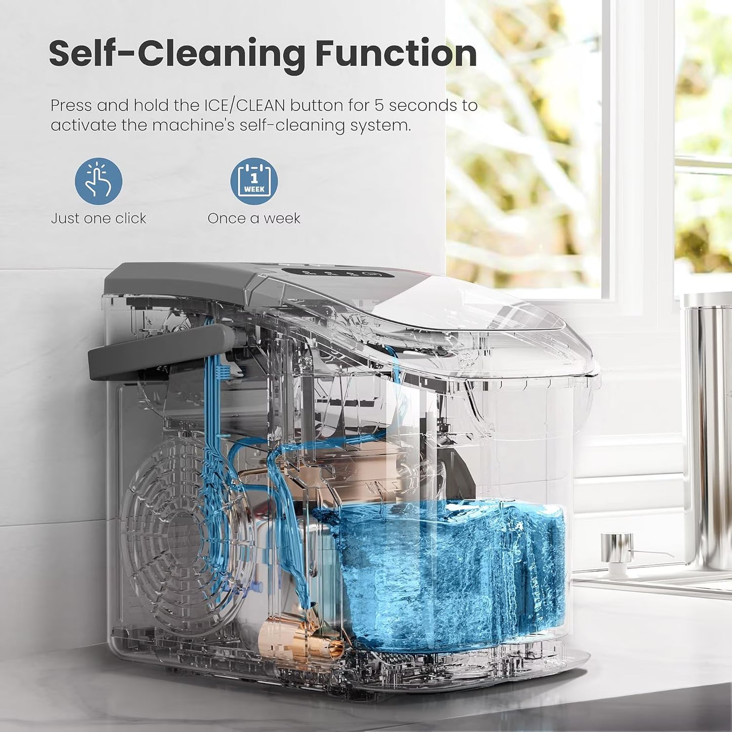 Havato Countertop Ice Maker, 9 Bullet Ice Cubes in 6 Mins, 26lbs/24H, w/ Scoop & Basket, Platinum Grey