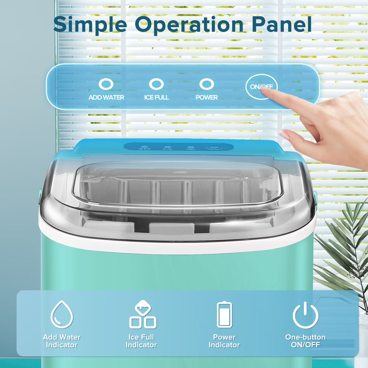 Havato Countertop Ice Maker, 9 Bullet Ice Cubes in 6 Mins, 26lbs/24H, w/ Scoop & Basket, Light Green
