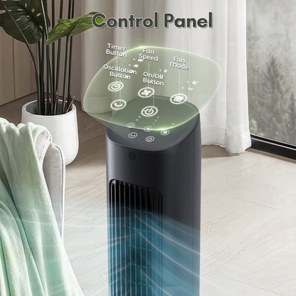 Havato Tower Fan for Bedroom, 85° Oscillating Fans, 3 Speeds, 15H Timer, 3-in-1 Fan Modes, Green, Black