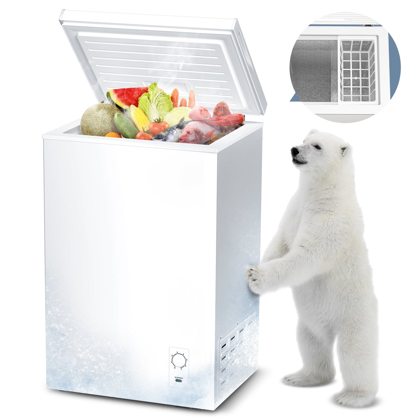 Havato 2.7 Cu.ft Top Open Door Compact Freezer,7-Speed Temperature Control Adjustable,with Storage Basket,Energy-Saving and Silent,White