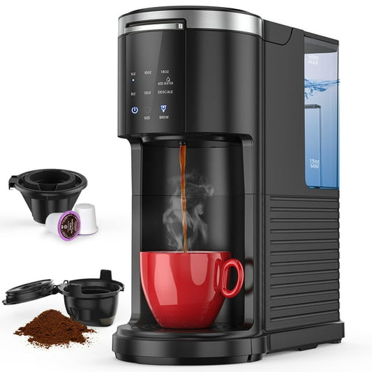 Havato 2-in-1 Mini Coffee Maker Single Serve Coffee Machine, K Cup & Ground Coffee Powder Brewer, Black