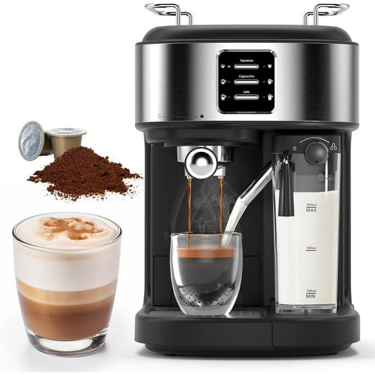 Havato 20 Bar Pressure Espresso Machine,Automatic Coffee Maker with 57oz Removable Water Tank and 16oz Removable Milk Tank,3 Kinds of Coffee,Black