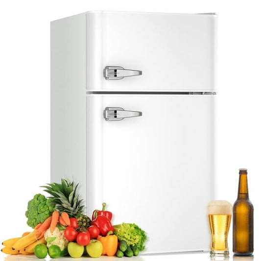 Havato 3.1 Cu.ft Double Door Mini Refrigerator, Quiet, Adjustable Temperature, Removable Shelves for Home/Kitchen/Office/Dormitory/Apartment - White