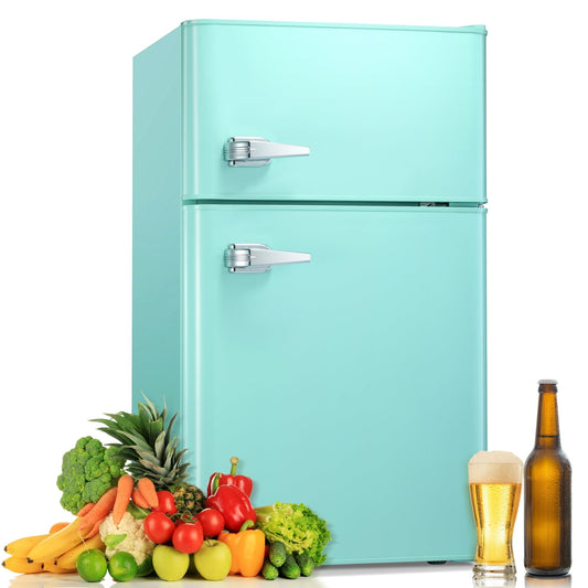 Havato 3.1 Cu.ft Two-door Mini Refrigerator with Freezer, Stainless Steel, Low-noise Defrost, Suitable for Home/Office/Dormitory,Green