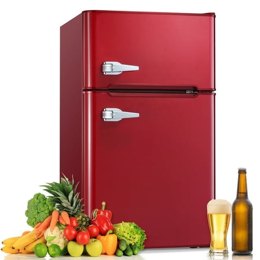 Havato 3.1 Cu.ft mini Fridge, double-door stainless steel design, silent defrost, first choice for home, dormitory and office, red