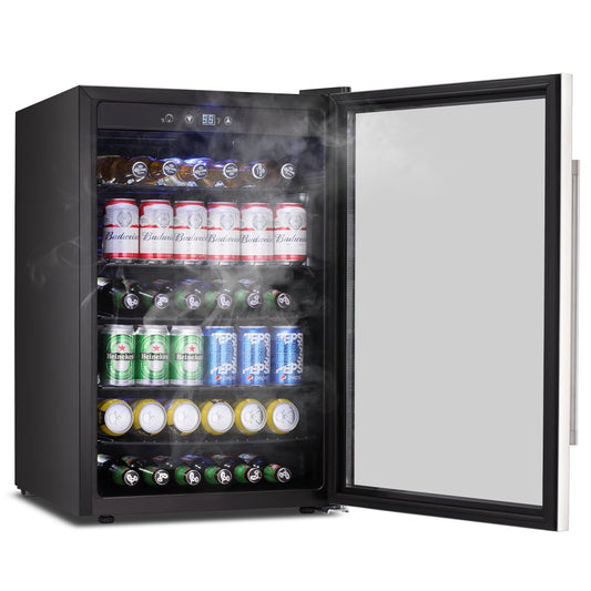 Havato 4.4Cu.ft Beverage Refrigerator Cooler, 152 Cans, Silent Operation, Stainless Steel Glass Door with Handle, Bar/Office/Home, Silver