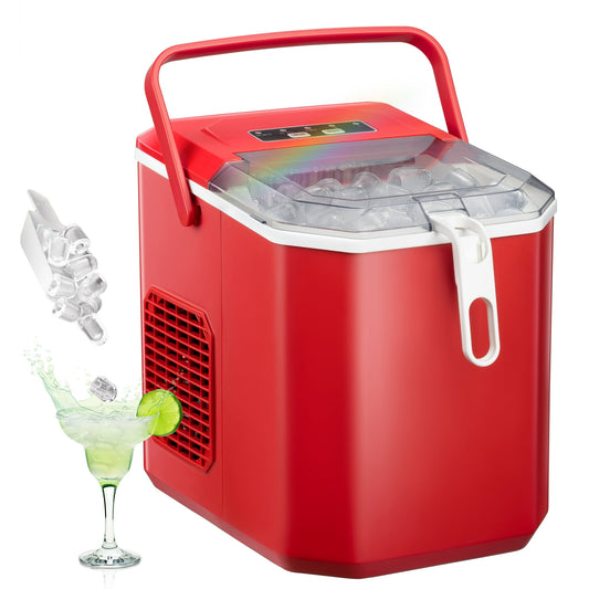 Havato Bullet Ice Maker with Ice Basket/Shovel/Handle, 9 Pieces/6-12 Minutes, Home/Office/Bar, Red