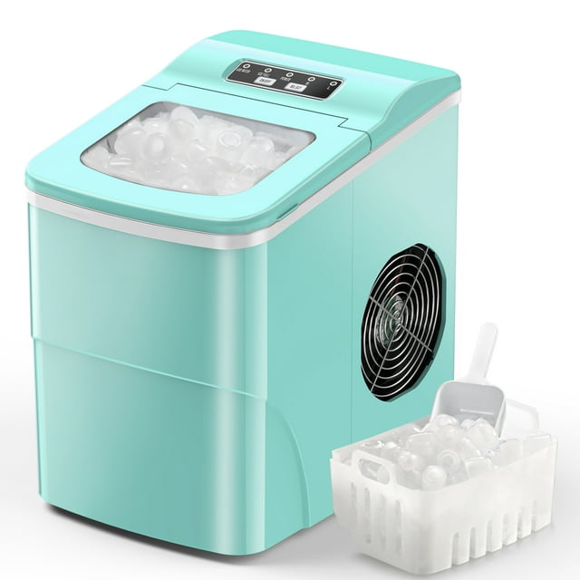 Havato Countertop Ice Maker 26lbs, 9 Pcs/6Mins, 2 Sizes of Bullet-Shaped w/Scoop & Basket, Green