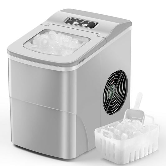 Havato Countertop Ice Maker 26lbs, 9 Pcs/6Mins, 2 Sizes of Bullet-Shaped w/Scoop & Basket, Grey