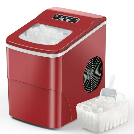 Havato Countertop Ice Maker 26lbs, 9 Pcs/6Mins, 2 Sizes of Bullet-Shaped w/Scoop & Basket, Red