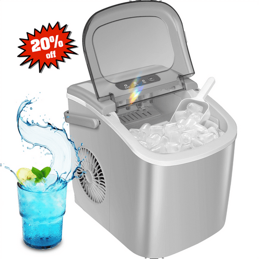 Havato Countertop Ice Maker, 9 Bullet Ice Cubes in 6 Mins, 26lbs/24H, w/ Scoop & Basket, Grey