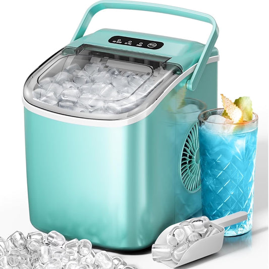 Havato Countertop Ice Maker, 9 Bullet Ice Cubes in 6 Mins, 26lbs/24H, w/ Scoop & Basket, Light Green