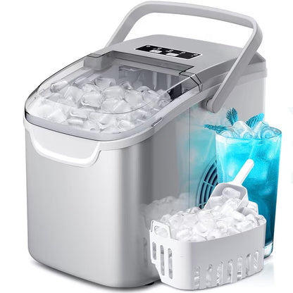 Havato Countertop Ice Maker, 9 Bullet Ice Cubes in 6 Mins, 26lbs/24H, w/ Scoop & Basket, Platinum Grey