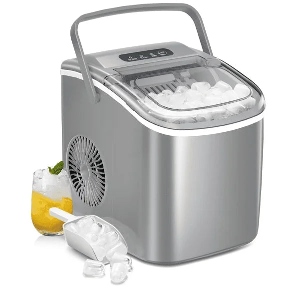 Havato Countertop Ice Maker, 9 Bullet Ice Cubes in 6 Mins, 26lbs/24H, w/ Scoop & Basket, Platinum Grey