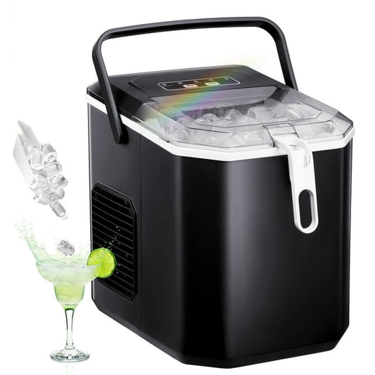 Havato Countertop Ice Maker, 9 Bullets of Ice Cubes in 6 Minutes, Adjustable Ice Cube Size, with Ice Basket, Ice Shovel, Handle and Ice Basket Handle, Black.