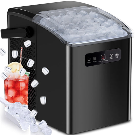 Havato Countertop Portable Ice Maker, Self-Cleaning with Handle, 2 Sizes of Bullet Ice Cubes, for Kitchen/Office-Black