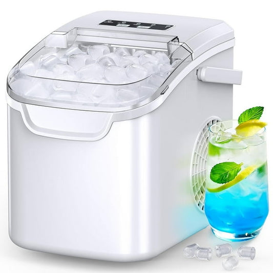 Havato Ice Makers Countertop with Handle, 26.5 Lbs / 24 H, 8 Cubes in 6 Mins, Portable Machine with Self-Cleaning, Perfect for Home Kitchen (White)