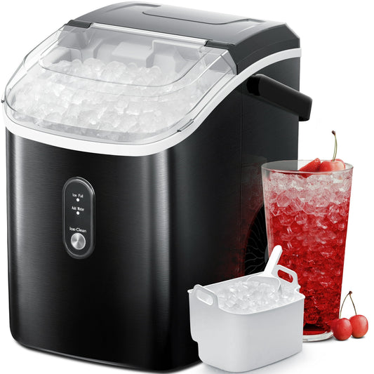Havato Nugget Ice Machine, Extruded Ice & Chewed Ice, 33 Lbs /24H, Self-Cleaning, Party/Kitchen/Office, Stainless Steel Black