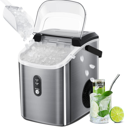 Havato Nugget Ice Machine, Extruded Ice & Chewed Ice, 33 Lbs /24H, Self-Cleaning, Party/Kitchen/Office, Stainless Steel Silver