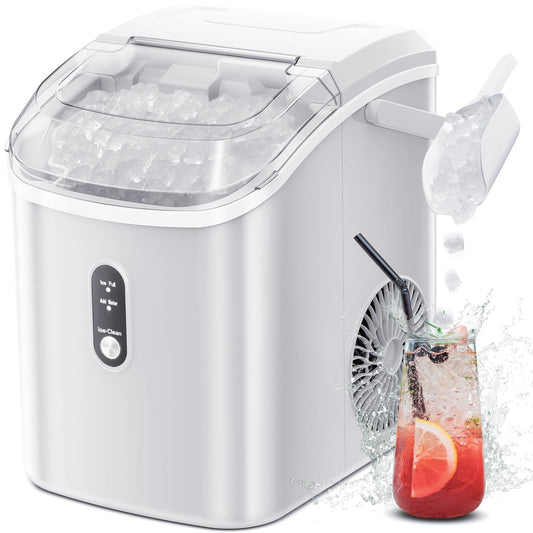 Havato Nugget Ice Machine, Extruded Ice & Chewed Ice, 33 Lbs /24H, Self-Cleaning, Party/Kitchen/Office, White