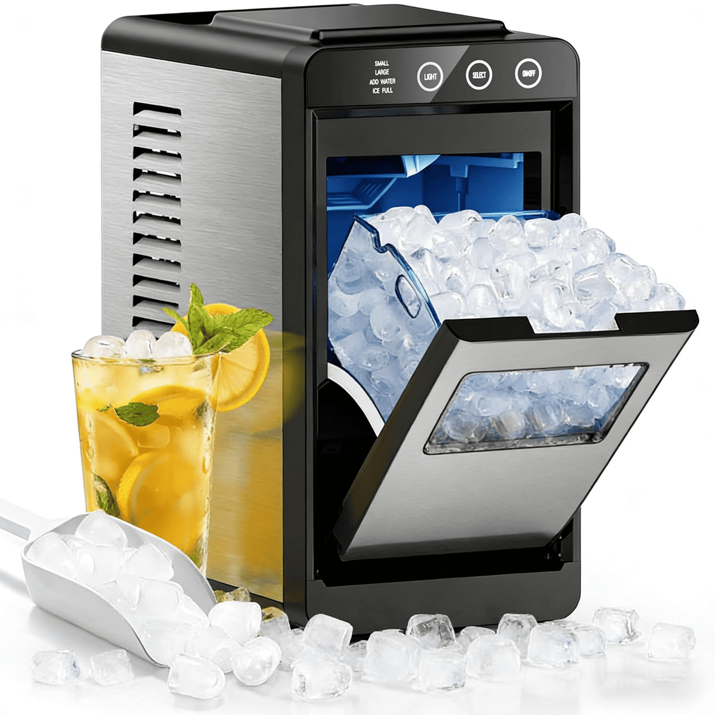 Havato Ice Maker Countertop, 26 lbs/24Hrs, 8 Cubes in 6 Mins,Portable Ice Machine with Self-Cleaning, Quiet Compact Ice Maker for Kitchen, RV, Camping,Silver