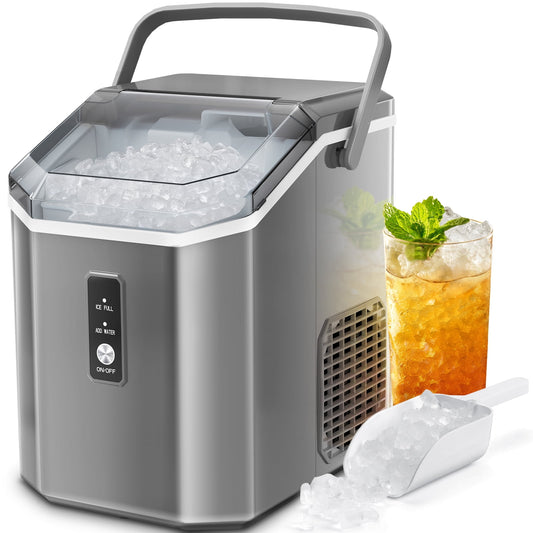 Havato Nugget Ice Maker, Extruded Ice & Chewed Ice, 34Lbs /24H, Self-Cleaning, Kitchen/Office/Party, Grey