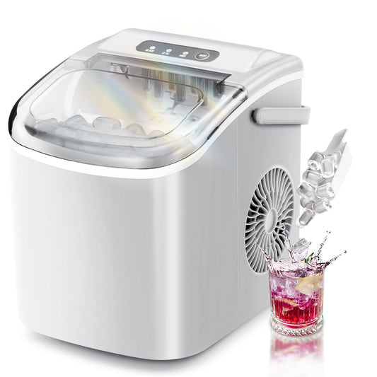 Havato Portable Countertop Ice Maker, One-Button Operation, 26Lbs/24H Efficient Ice Making with Handle/Ice Scoop/Ice Basket, Kitchen/Office/Bar and Party, White