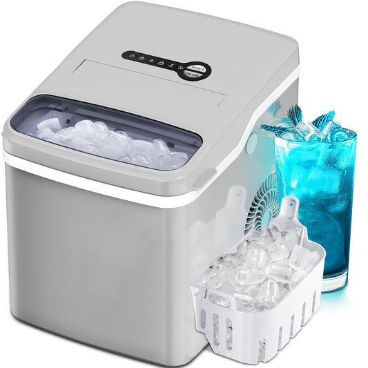 Havato Portable Ice Maker, One-Click Operation Countertop Ice Makers with Ice Scoop and Basket, for Kitchen/Office/Party-Grey
