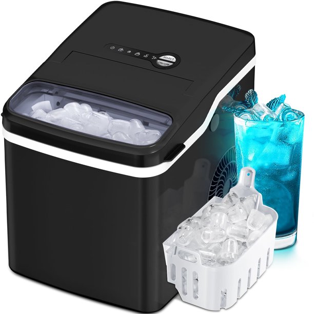 Havato Portable Ice Maker, One-Click Operation CountertopIce Ice Makers with Ice Scoop and Basket, for Kitchen/Office/Party-Black