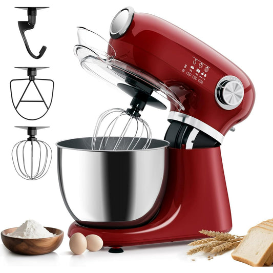 Havato Stand Mixer,12 Speeds Tilt-Head Electric Mixer with 5.3QT Stainless Steel Mixing Bowl,Kitchen Mixer With Egg Whisk, Dough Hook, Beater &Baking Spatula,Red