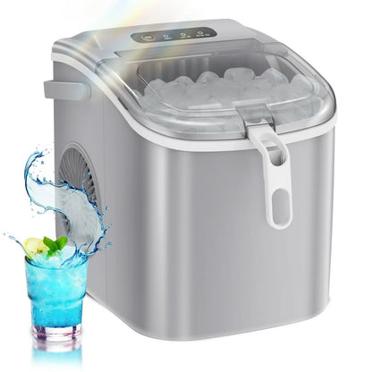 Havato Table Portable Quick Ice Maker, with Ice Basket, Ice Shovel, Ice Basket Handle, 9/6-12Min, 12KG/24H, Bullet Ice, Self-Cleaning, Water Shortage/Ice Fullness Prompt, Home/Kitchen/Office/Bar, Gray